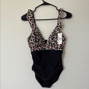 Leopard Print One Piece Swimsuit with Ruffle Details